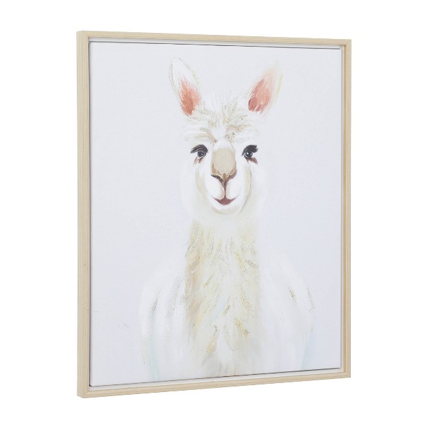 Canvas Llama Framed Wall Art With Brown Frame White Cosmoliving By Cosmopolitan