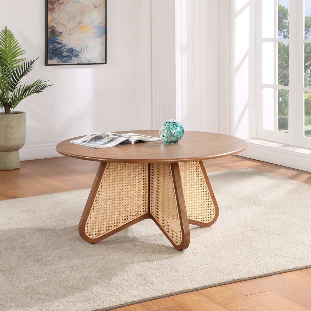 Linh Mid century Walnut/Rattan Round Coffee Table   Midcentury   Coffee Tables   by Best Master Furniture  Houzz