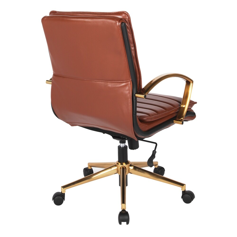 OSP Home Furnishings Gold Base Mid back Faux Leather Office Chair