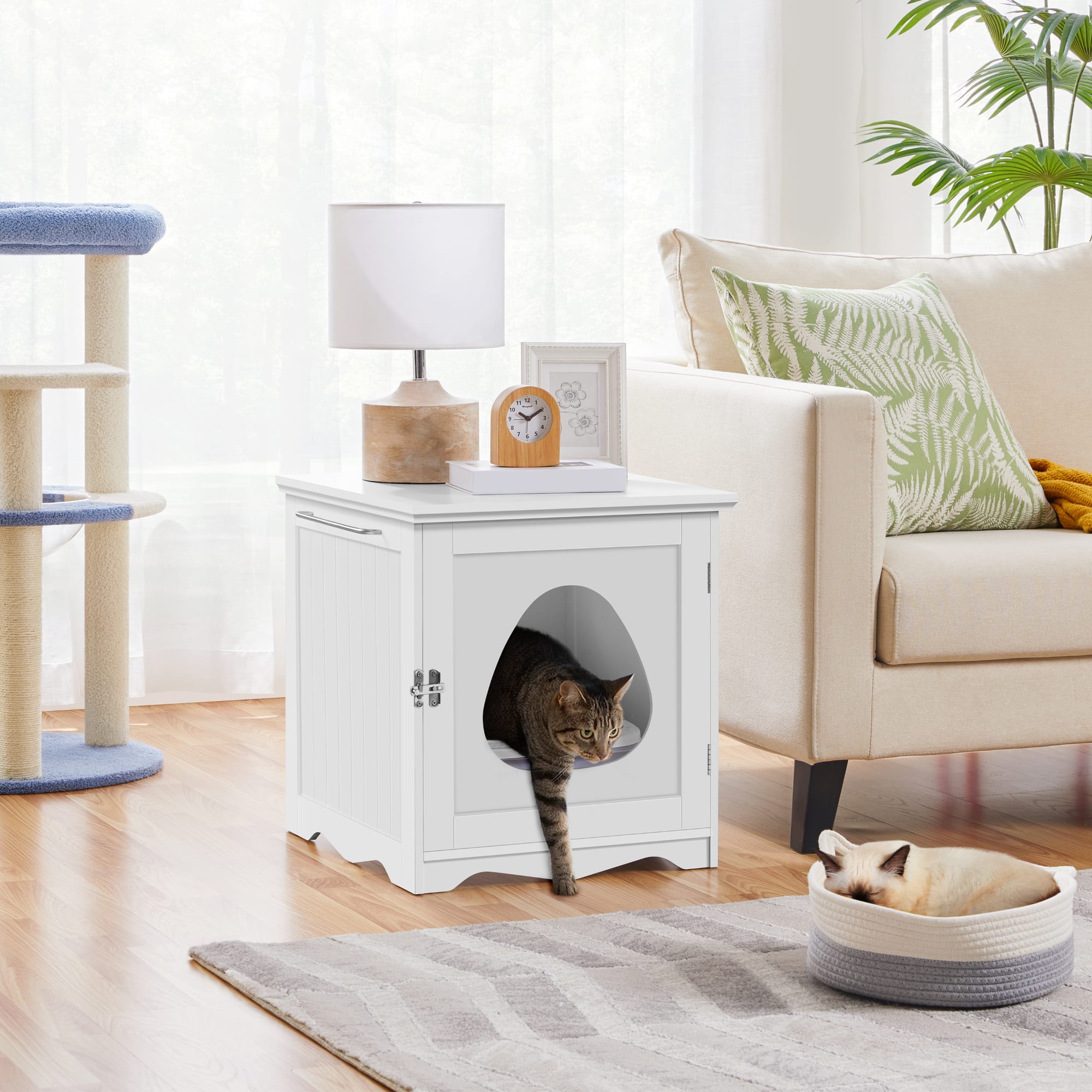 Topeakmart White Furniture Indoor Cat Litter Box， 19