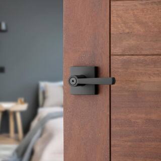 Baldwin Prestige Spyglass Matte Black BedBath Door Handle with Microban Antimicrobial Technology 353SPLSQR514CP6