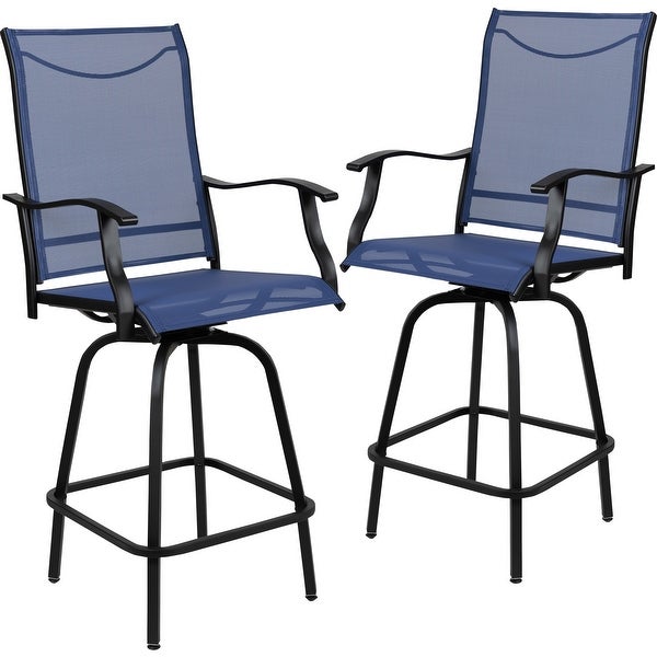 All Weather Outdoor Navy with Black Galvanized Steel Swivel Bar Stools