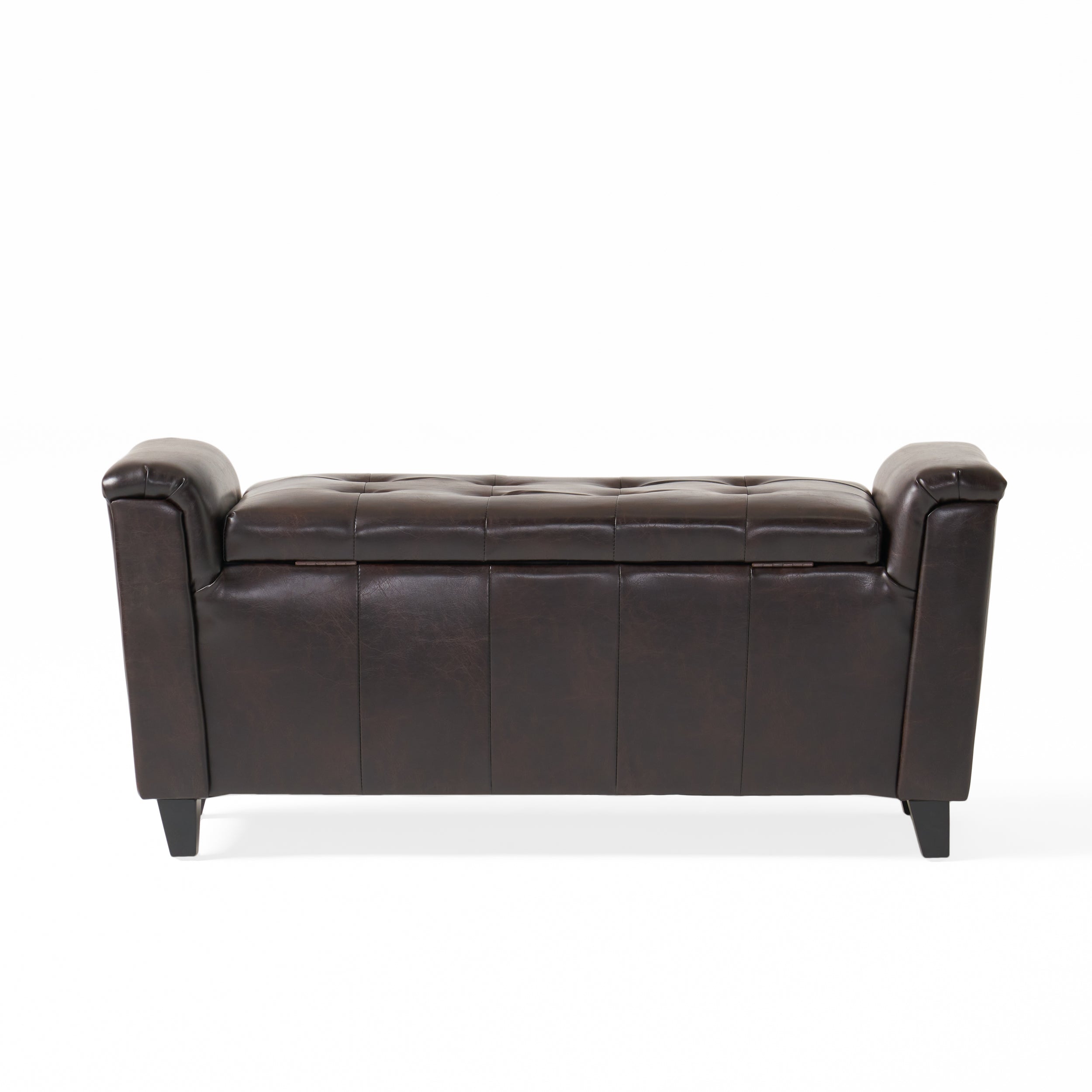 James Brown Tufted Leather Armed Storage Ottoman Bench