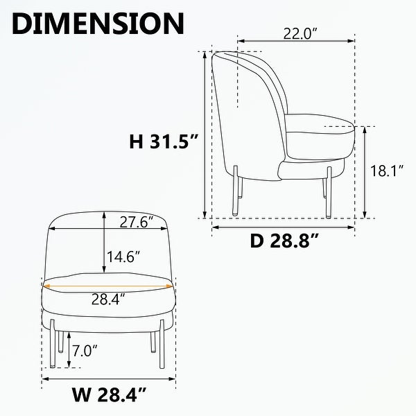 Accent Chair Upholstered Curved Backrest with Golden Adjustable Legs