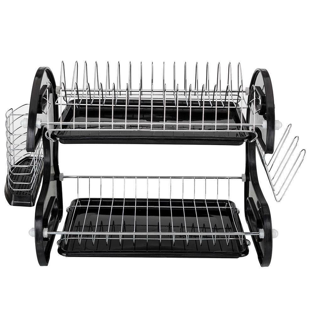 2 Tier Home Use Dish Drainer Drying Rack Kitchen Storage Stainless Steel Holders