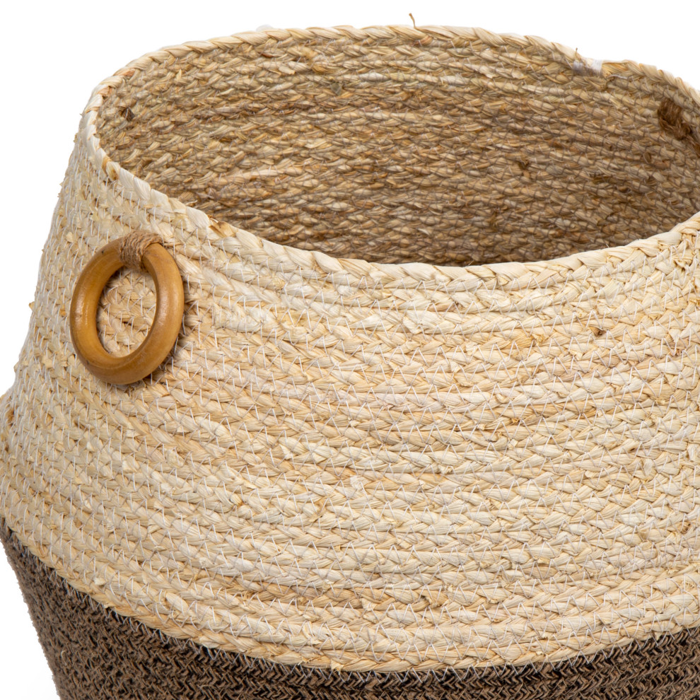 Natural Jute Rope Planter Basket With Ring Handles  9.8 quotx12.2 quot  Natural   Beach Style   Outdoor Pots And Planters   by CTG Brands Inc.  Houzz