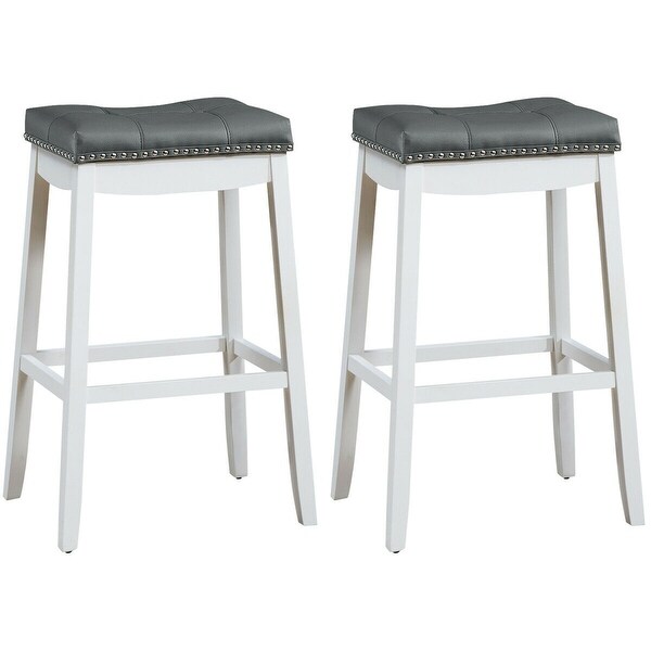 Gymax Set of 2 Nailhead Saddle Bar Stools 29'' Pub Chairs with Rubber - See Details