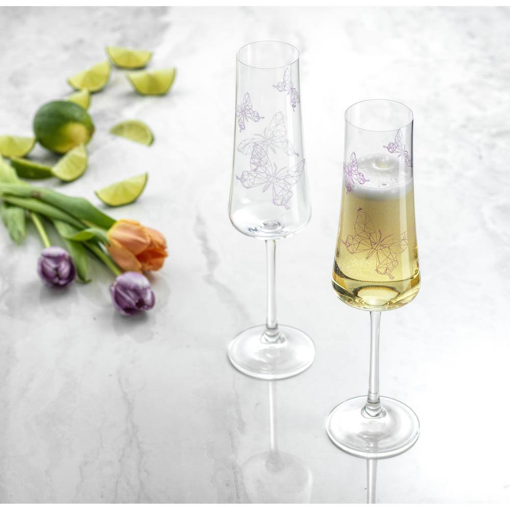 JoyJolt Meadow Butterfly 10 oz. Crystal Stemmed Champagne Flute Glass Set (Set of 2) JME10163