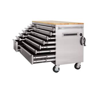 Husky 62 in. W x 24 in. D Standard Duty 14-Drawer Mobile Workbench Tool Chest with Solid Top and Pegboard in Stainless Steel HOTC6214JX2M