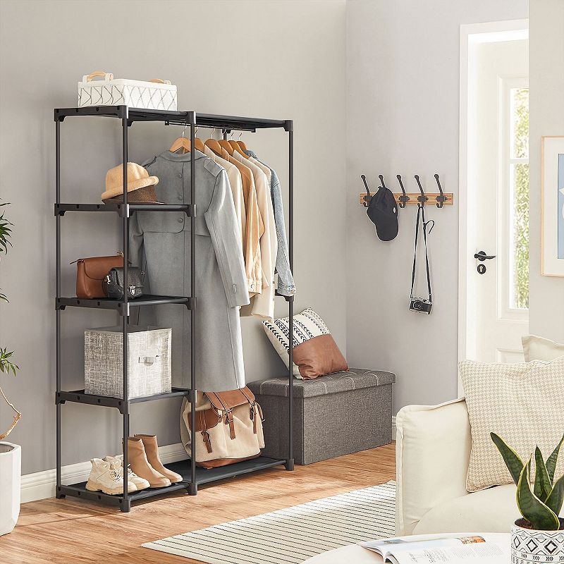 Freestanding Closet Organizer， Portable Wardrobe with Hanging Rods， Clothes Rack， Storage Organizer