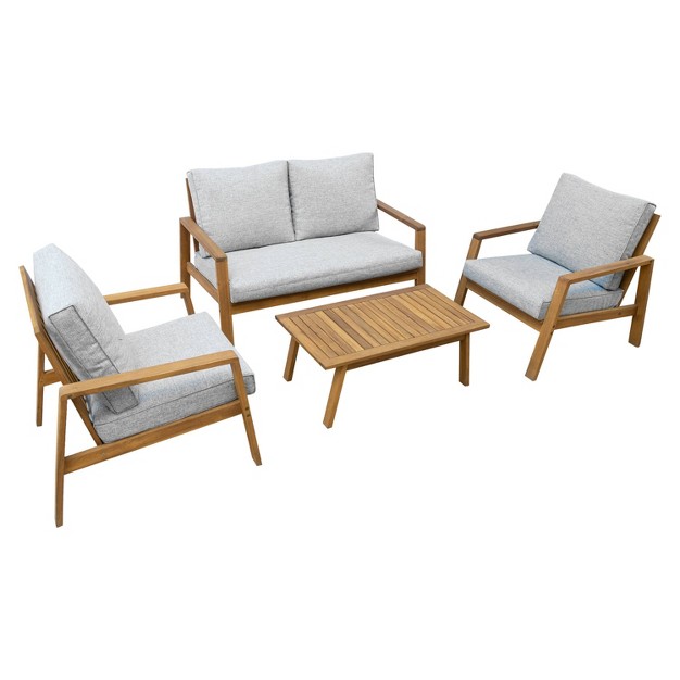 Saman 4pc Fsc Wood Patio Set With Cushions Gray Dukap