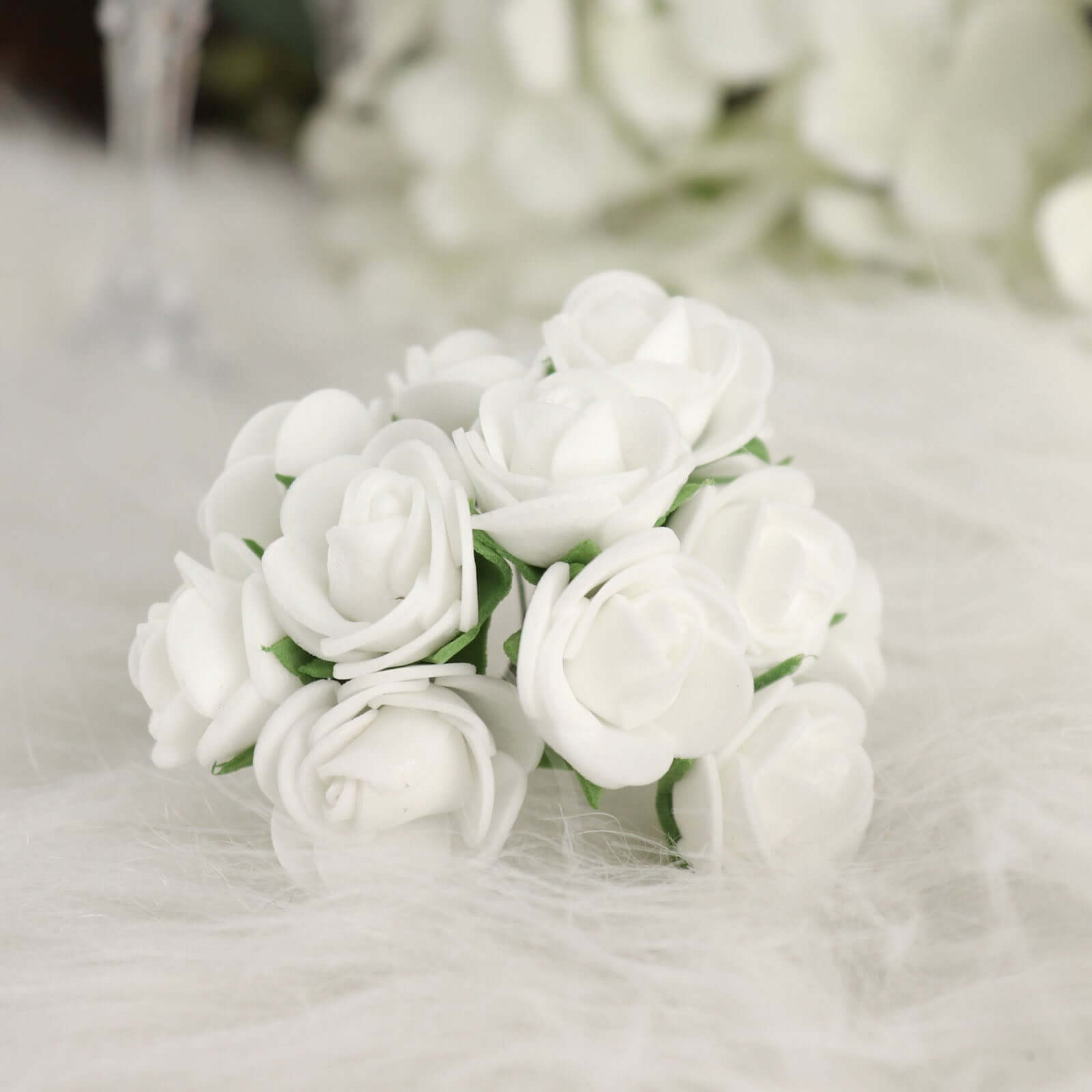 48 Roses White Real Touch Artificial DIY Foam Rose Flowers With Stem, Craft Rose Buds 1