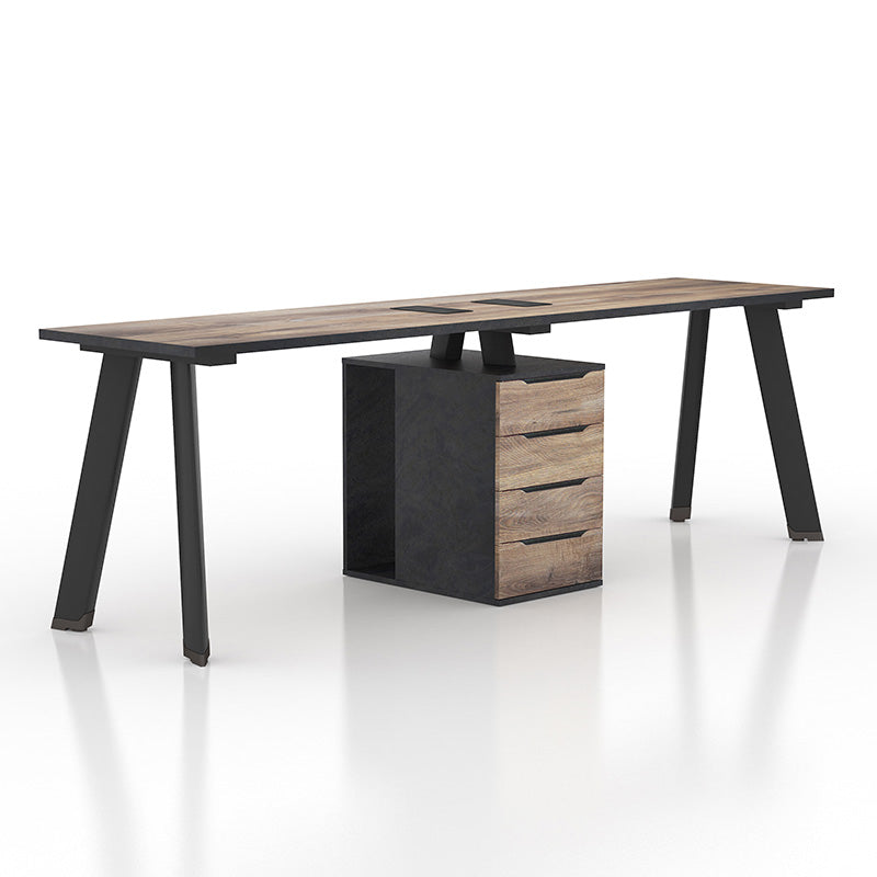 ARTO 2 People Workstation Desk 1 Cabinet  2.4M - Warm Oak & Black