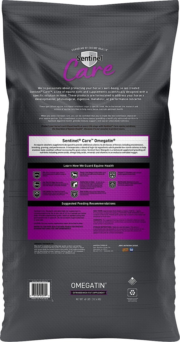 Blue Seal Sentinel Care Omegatin Horse Food， 50-lb bag