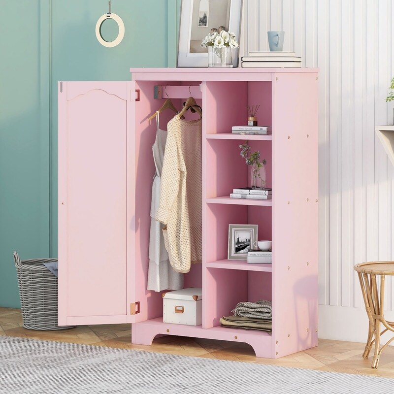 Practiacal Armoires Side Cabinet With Shelf Door and Clothes Rod