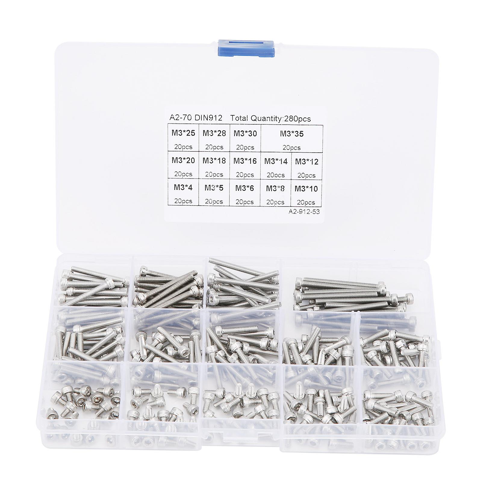 Hex Socket Screw Cap 304 Stainless Steel Multilength Combination Set Nail Assortment Kit280pcs(m3)