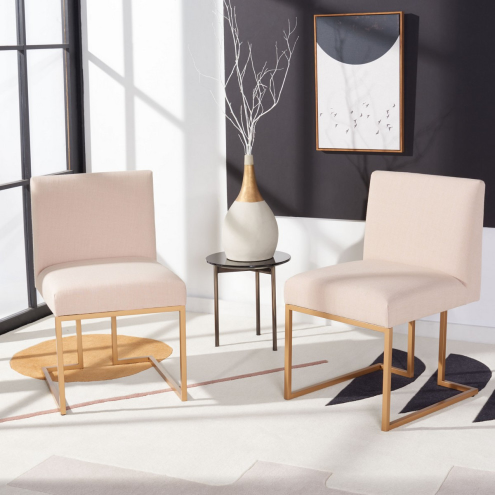 Yvonne Side Chair Beige/Gold Set 2   Contemporary   Dining Chairs   by Peachtree Fine Furniture  Houzz