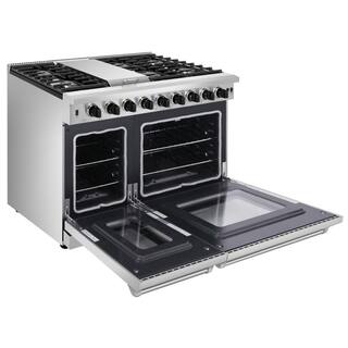 Thor Kitchen 48 in. 6.8 cu. ft. Double Oven Gas Range in Stainless Steel with Griddle and 6-Burners LRG4807U