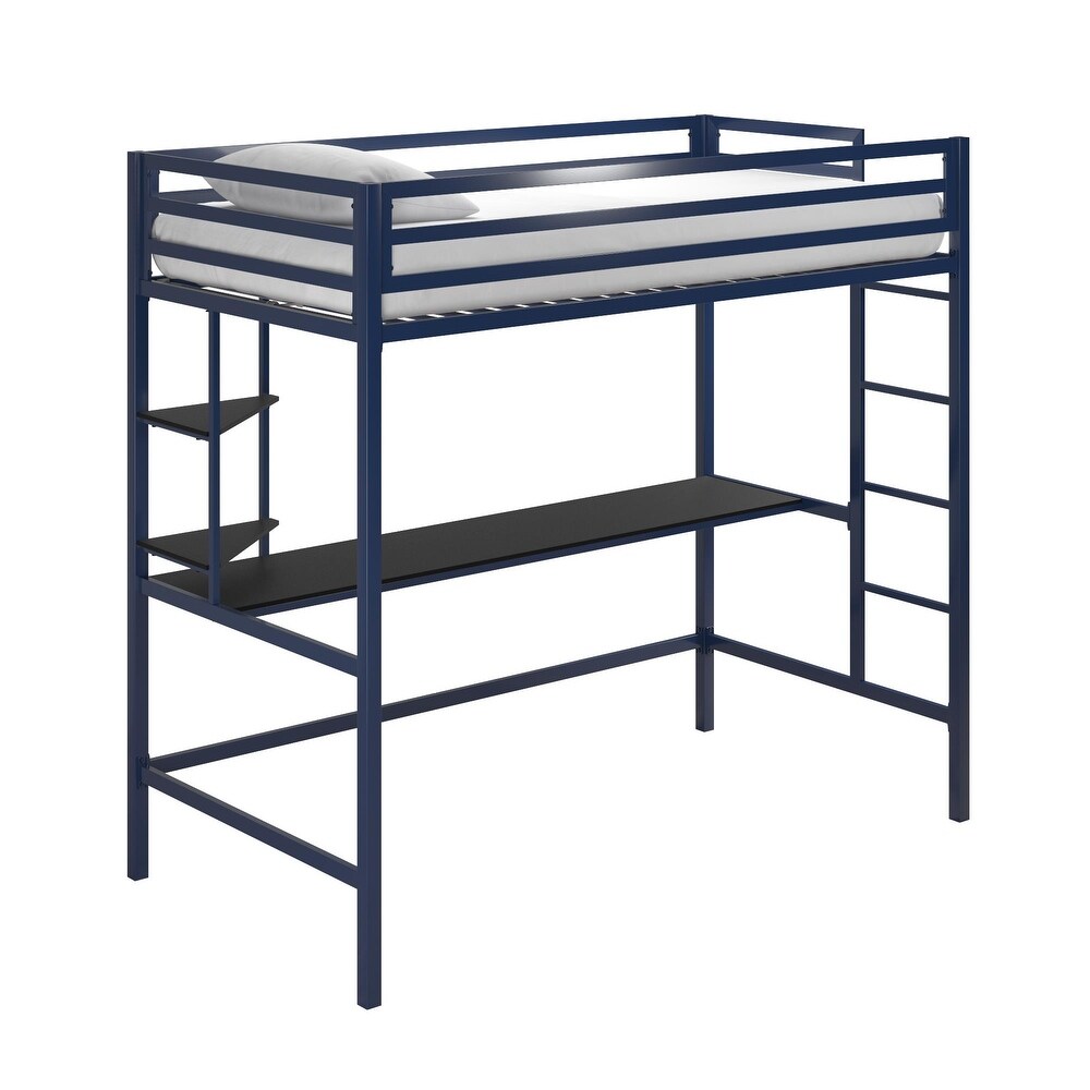 The Novogratz Maxwell Metal Loft Bed with Desk   Shelves