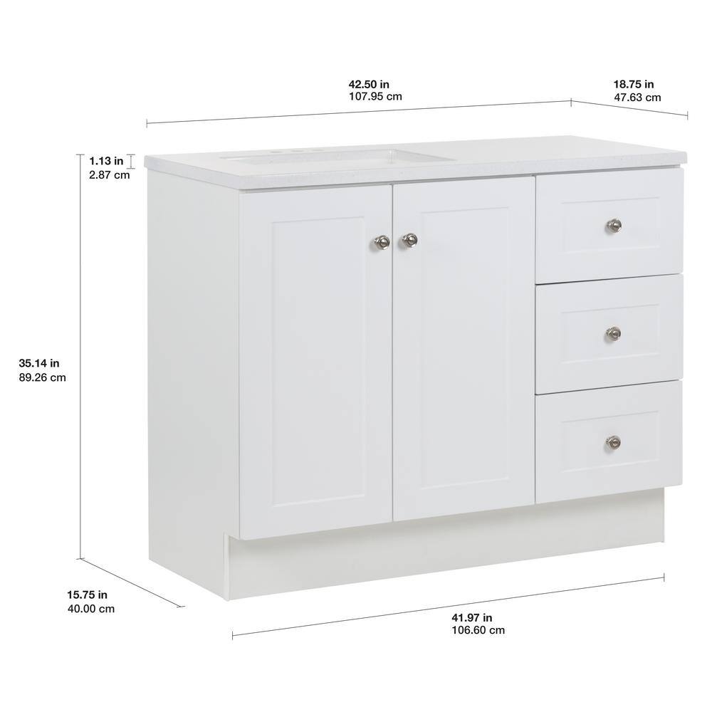 Glacier Bay Bannister 42.50 in. W x 18.75 in. D x 35.14 in. H Bath Vanity in White with White Top BA42P2-WH