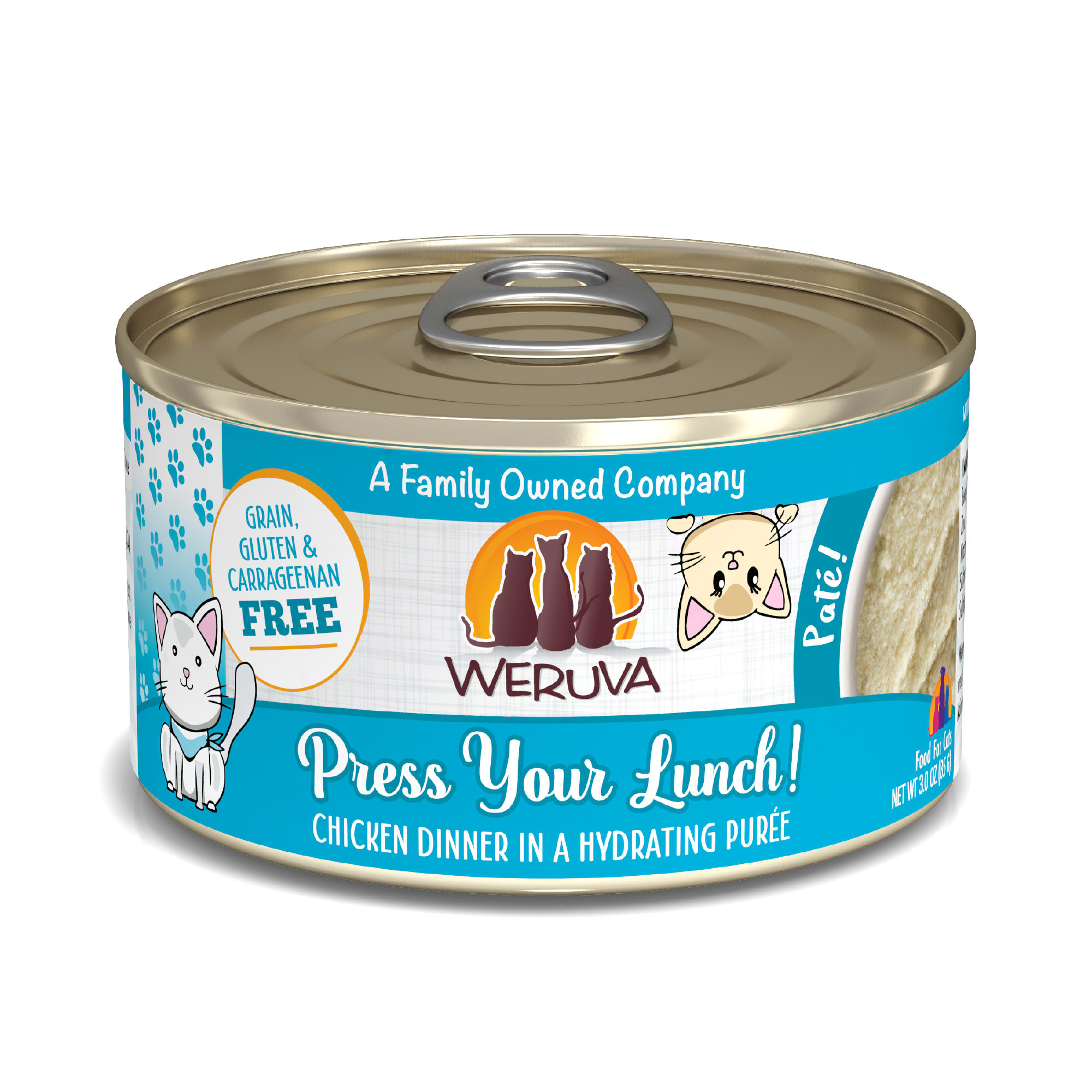 Weruva Pate Press Your Lunch! Chicken Dinner in a Hydrating Puree Wet Cat Food， 3 oz.， Case of 12