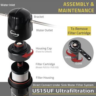 ISPRING US15UF 0.01μm Water Filter for Sink 15K Gal Capacity Leak-Free Direct Connect Under Sink Water Filter System US15UF