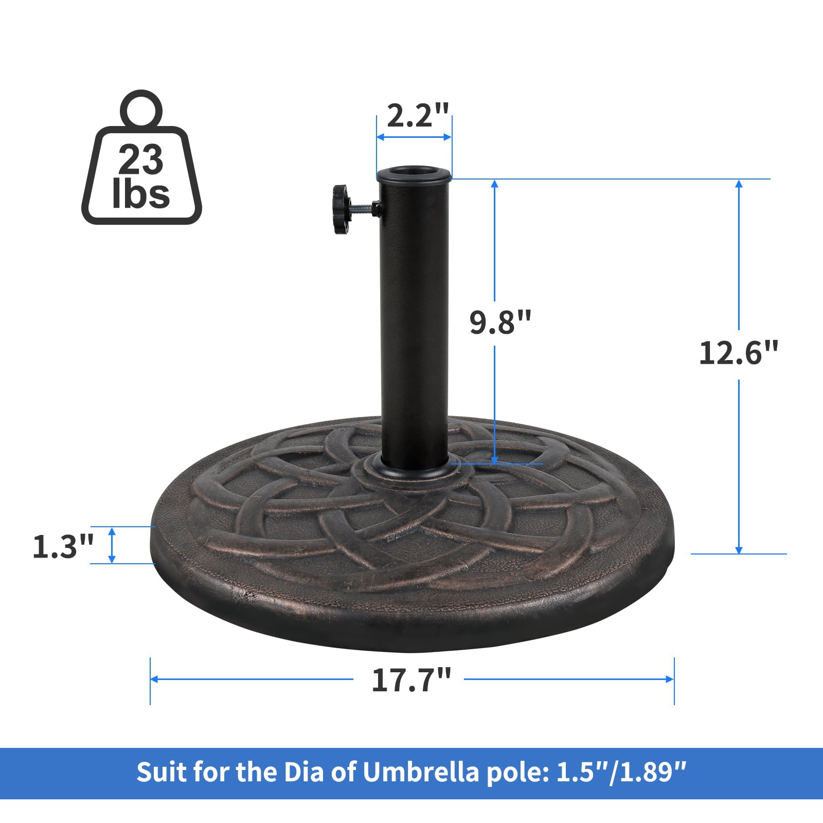 COBANA23lb Patio Market Umbrella Base, Heavy Duty Round Outdoor Stand, Resin Holder for Garden Beach Deck, Bronze