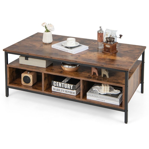 Costway Industrial Coffee Table With Open Storage Metal Frame Center Table For Living Room