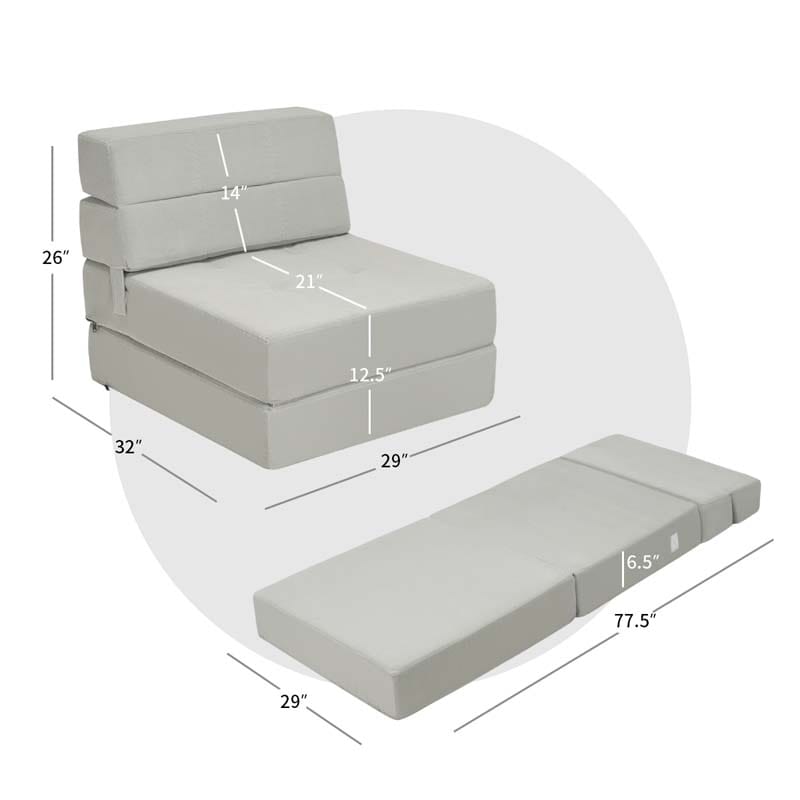 Triple Fold Down Sofa Bed, Floor Couch Sleeper Sofa, Modern Folding Lounge Chaise Convertible Upholstered Guest Sleeper Chair