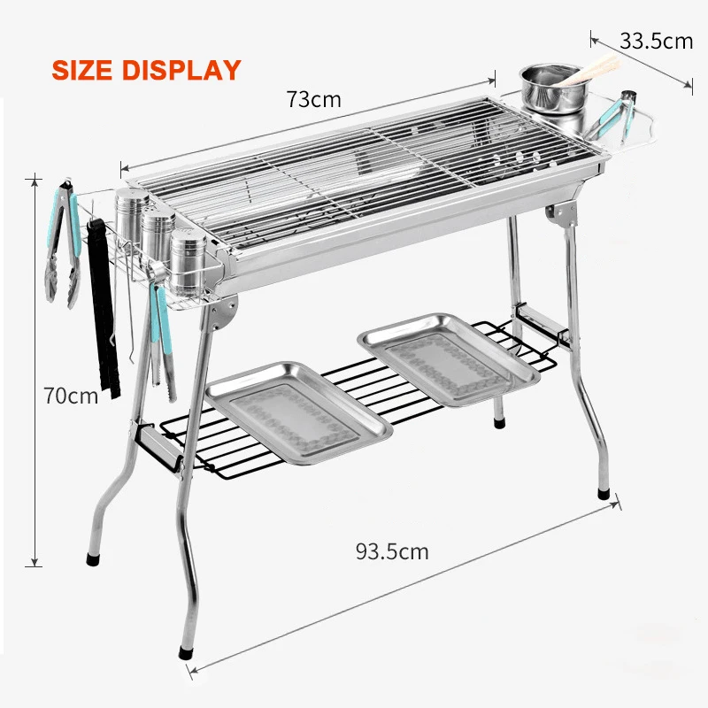 Hot Sale Stainless Steel Outdoor Folding Barbecue Charcoal Grill BBQ Large Grills Tool Complete Set