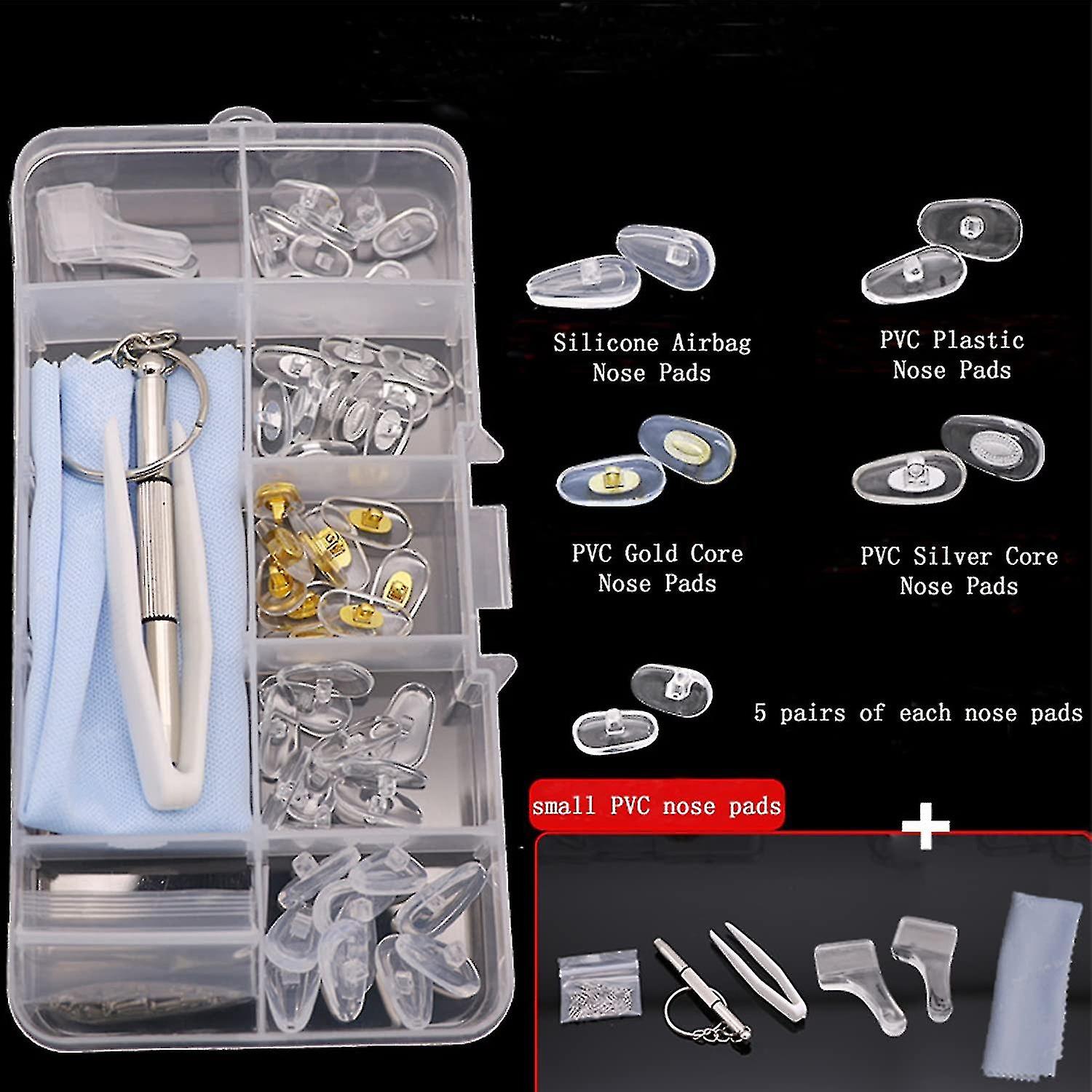 Spectacle Repair Kit， 25 Pairs Glasses Nose Pads Silicone Screw-in Nose Pads Glasses Repair Kit With