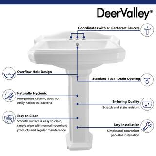 DEERVALLEY DeerValley Dynasty 26 34 in. Tall White Vitreous China Rectangular Pedestal Bathroom Sink With Overflow DV-1P522