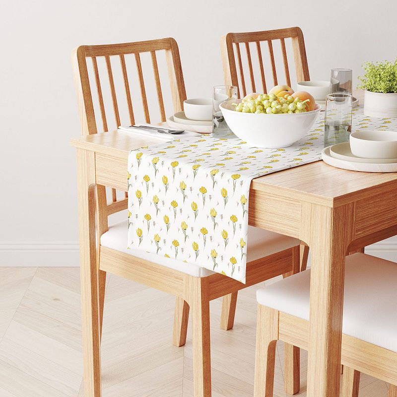 Table Runner， 100% Cotton， 16x108， Hand Drawn Yellow Tulips