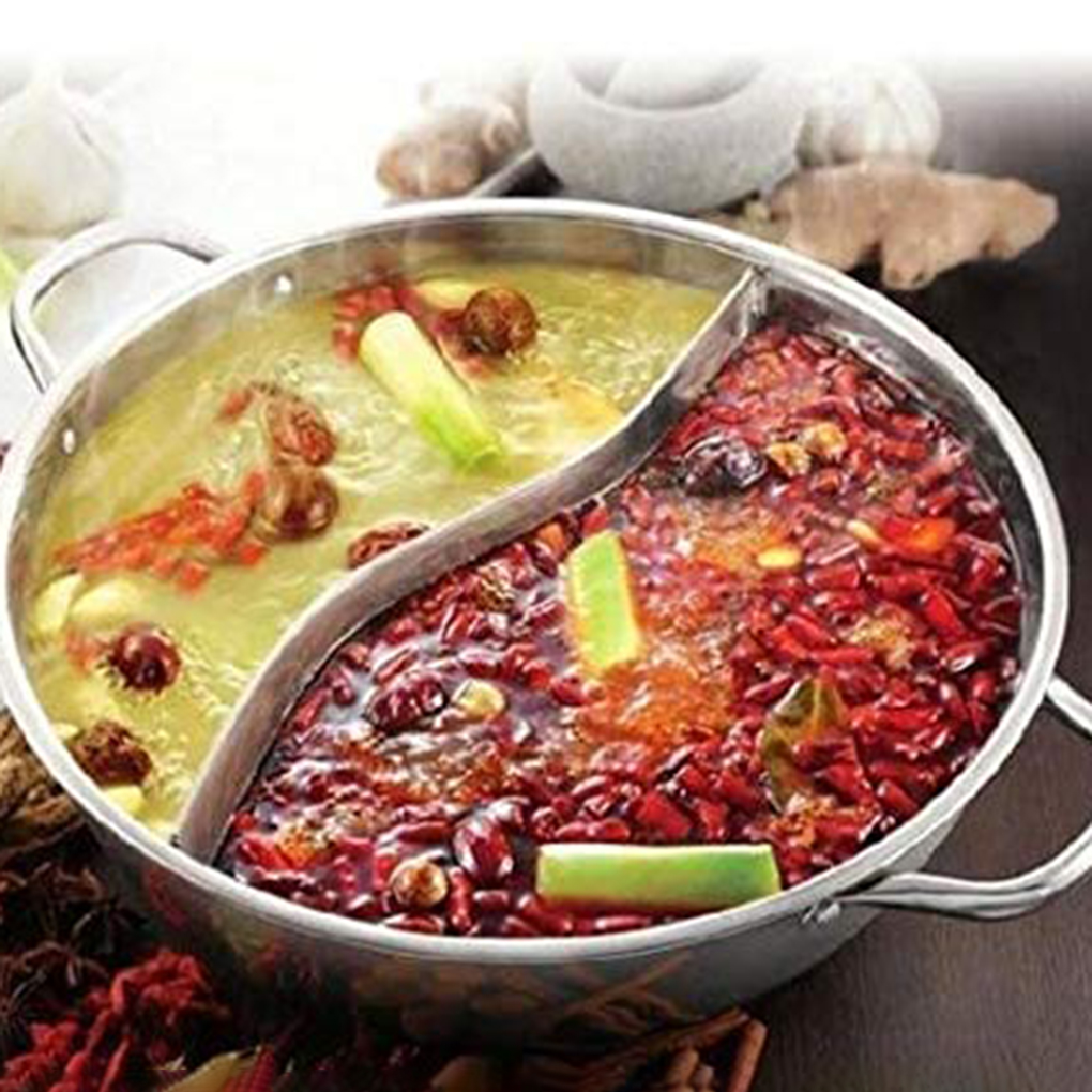 Dual Sided Stainless Steel Hot Pot Yuanyang Pot Shabu Shabu Yin Yang Chafing Dish Cookware for Home Kitchen