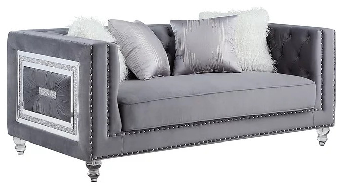 Mestre 2 Piece Living Room Sofa Set Upholstered  Gray Velvet Fabric   Traditional   Living Room Furniture Sets   by Hollywood Decor  Houzz