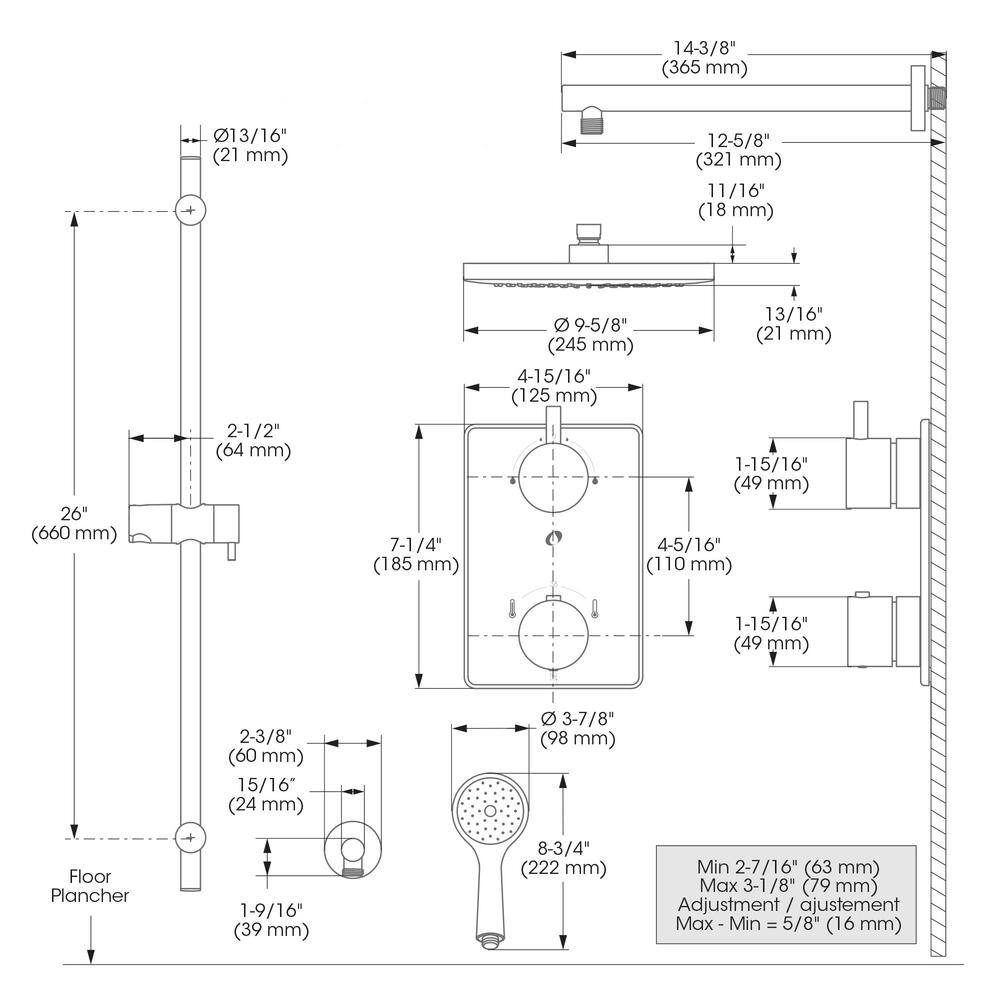 KEENEY Belanger 1-Spray Round Hand Shower and Showerhead from Wall Combo Kit with Slide Bar and Valve in Polished Chrome KIT-UNI140TSCP