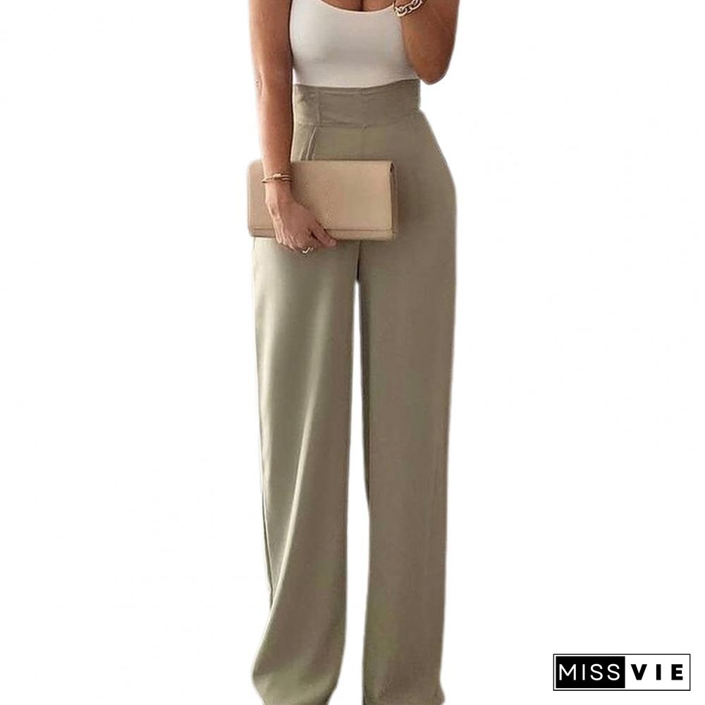 Summer Party Wear Women's Sexy Plain Spaghetti Strap Patchwork Wide Leg Jumpsuit Casual Sleeveless Long Pants Outfits