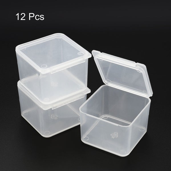 12pcs Clear Storage Container with Hinged Lid 40x28mm Plastic Square Craft Box