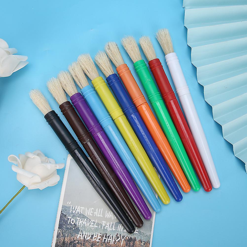 10pcs/ Set Paint Brush For Children Oil Watercolor Painting Candy Color Plastic Handel Bristle Hair Gouache Drawinground Flat