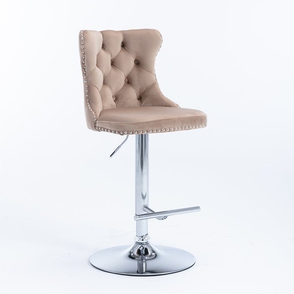 Swivel Velvet Barstools Adjusatble Seat， Modern Bar Chairs Comfortable Tufted