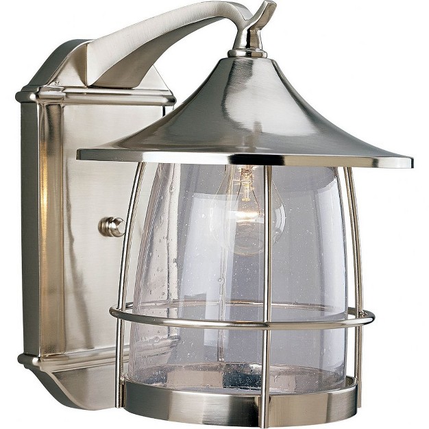 Progress Lighting Prairie 1 light Large Wall Lantern In Brushed Nickel With Seeded Glass Shade