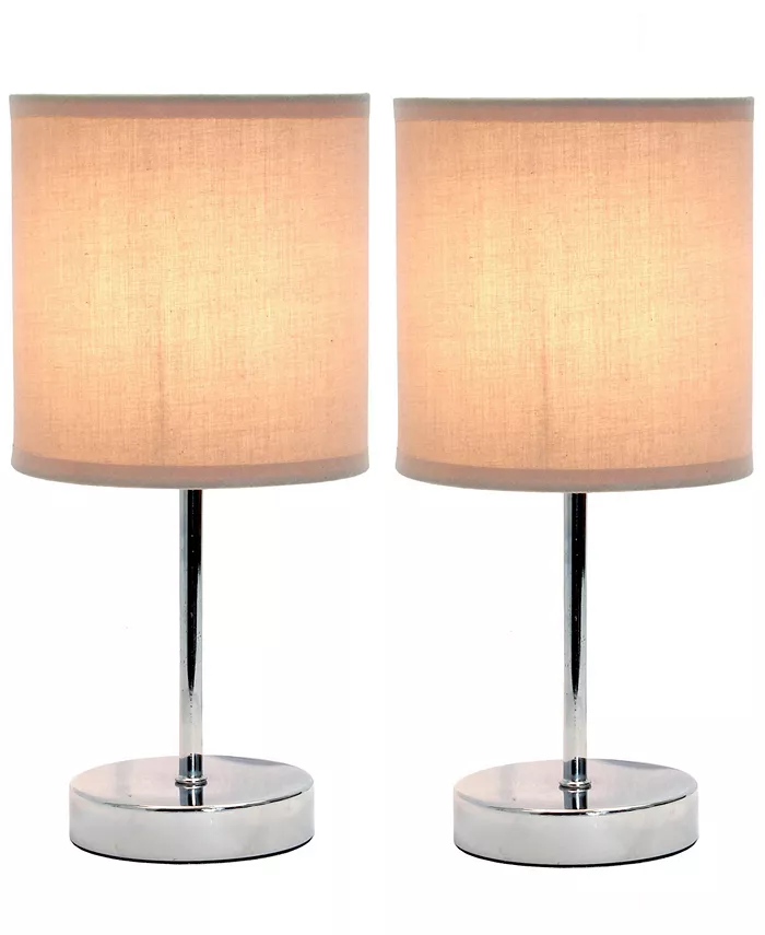 All The Rages Simple Designs Chrome Mini Basic Table Lamp with Fabric Shade 2 Pack Set