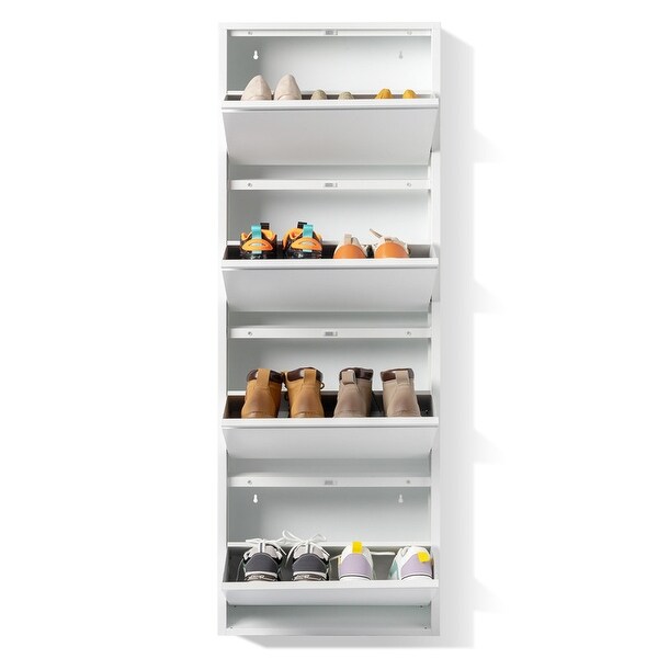 4 Drawer Shoe Cabinet， 4Tier Shoe Rack Storage Organizer， White Color - - 37926720