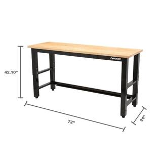 Husky 6 ft. Adjustable Height Solid Wood Top Workbench in Black for Ready to Assemble Steel Garage Storage System G7200S-US