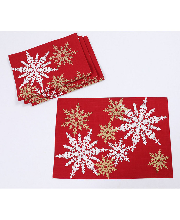 Manor Luxe Magical Snowflakes Crewel Embroidered Christmas Placemats 14 x 20 Set of 4