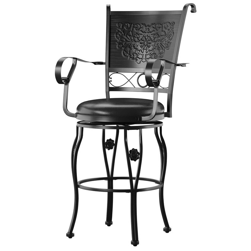 Elle Big   Tall Black Metal Swivel Barstool with Faux Leather Seat