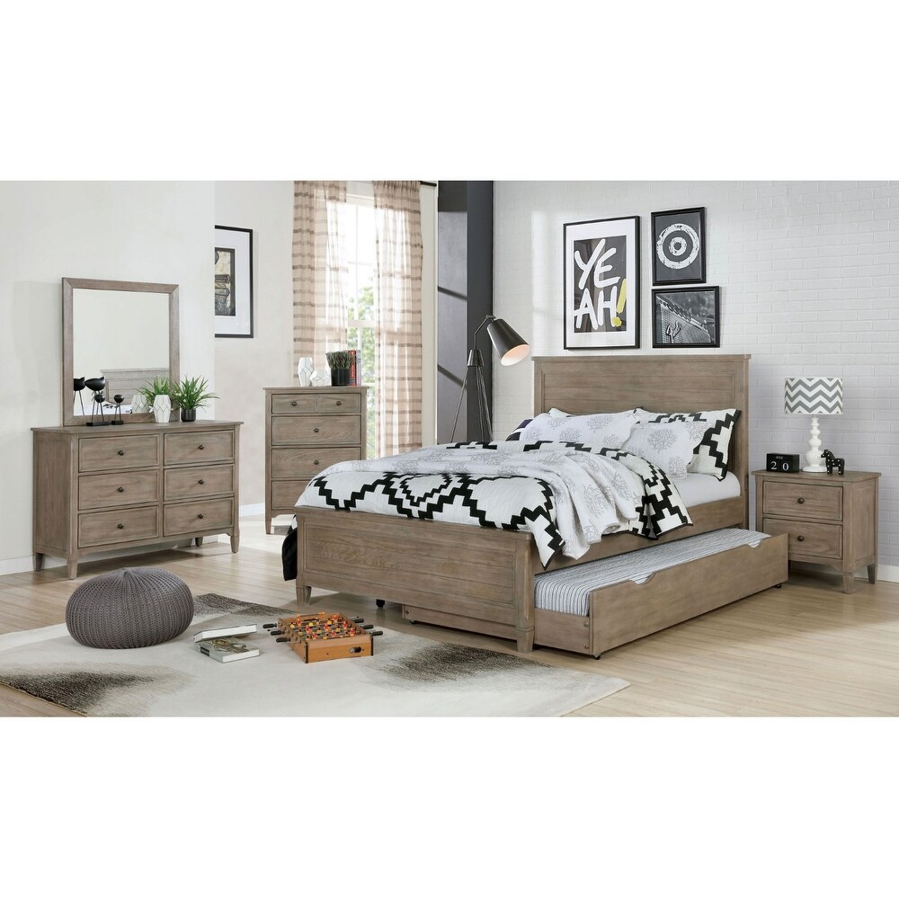 2 Drawers Nightstand with Round Pull Knobs  Wire Brushed Warm Gray
