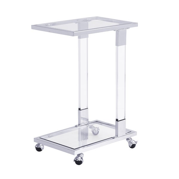 Mieres Modern Style Tempered Glass Top C Shape Side Table， Living Room Rolling End Table with Metal Frame