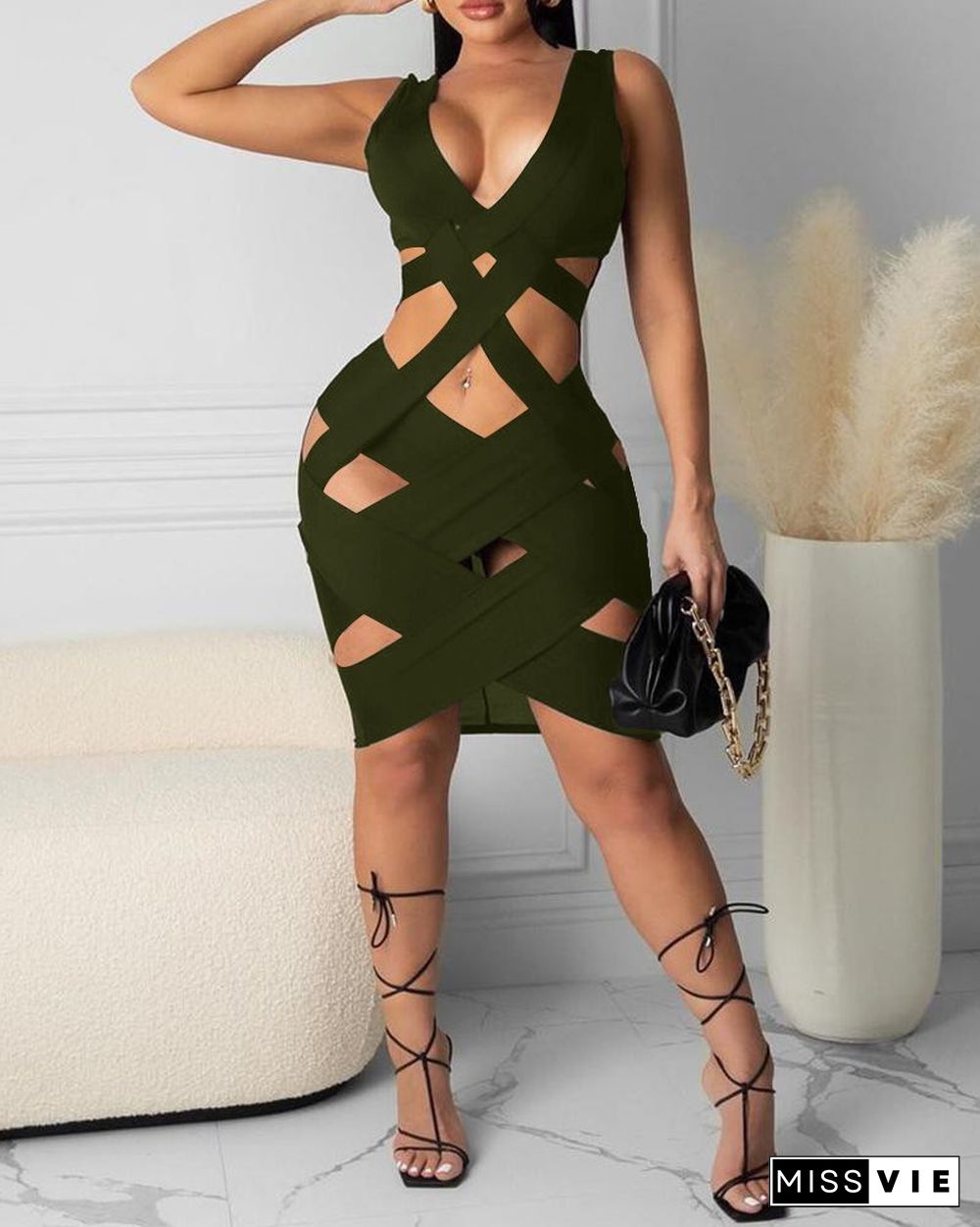 Plain Cutout Sleeveless Bodycon Dress