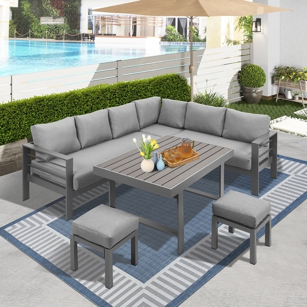 6Pieces Outdoor Dining Set with Aluminum Frame and Cushions